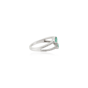 Nouveautés : Bague double bande tendance en émeraude taille poire et diamant, faite à la main en or blanc massif 14 carats – Fabricant de bijoux en gros - Product Image 5