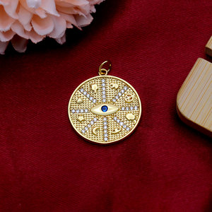 Pendentif Breloque Rond Œil Bleu en Argent Sterling 925 Plaqué Or avec Zircon, Vente en Gros Usine |   Accessoires pour la fabrication de bijoux - Product Image 6