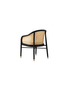 Fauteuil en rotin moderne avec revêtement en lin et pieds en teck massif pour salle à manger ou terrasse extérieure - Product Image 6