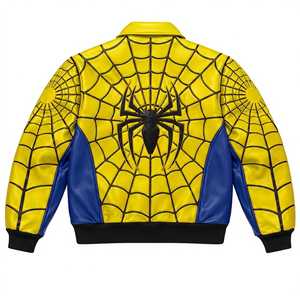 Chaqueta de Cuero PU Roja de Spider-Man para Hombre, con Patrón de Telaraña en Relieve, Cierre de Cremallera, Cuello Alto, Estilo Motero - Product Image 4