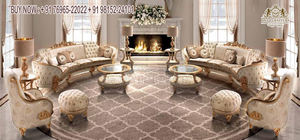 Conjunto de sofá tallado de estilo italiano para sala de estar, juego de 5 asientos de lujo, oro real, tallado dorado antiguo - Product Image 5