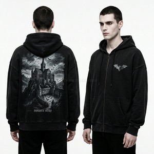 Custom Blue Mineral Wash Hoodie Men Gothic Armor Sword Graphic Oversized Streetwear Heavy Cotton Blood Iron Pullover Hoodie OEM - Product Image 5