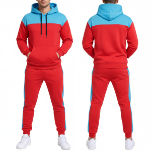 Conjunto Deportivo para Hombre al por Mayor, Dos Tonos, Azul Cielo y Rojo, Sudadera con Capucha y Pantalones, Dos Piezas, Ropa Deportiva Urbana - Product Image 4