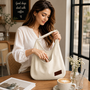 Premium Eco Friendly Fashion Corduroy Cotton Shoulder Tote <b>Bag</b> Reusable Lightweight Casual Shopping Travel Work <b>College</b> Carry - Product Image 3