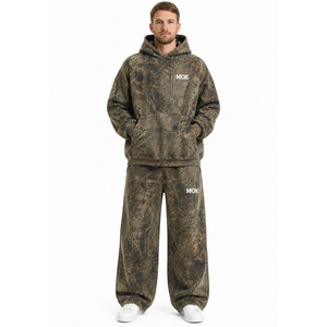 Custom Print Men's Street Style Real Tree Camo Oversized Tracksuit Set Drop Shoulder Camouflage Print Sweatshirt Heavy Fleece - Product Image 1