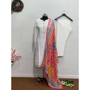 DESIGNER UNI HAUT BAS AVEC BRODERIE DUPATTA BLANC - Product Image 1
