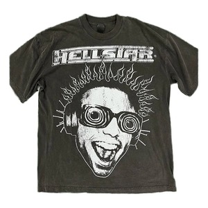 Camiseta de Marca de Alta Calidad, 260 g/m², 100 % Algodón, Estilo Hip Hop, Holgada, Vintage, Lavada al Ácido, con Estampado Gráfico de Estrella Infernal para Hombre - Product Image 1