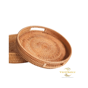 Round Rattan Tray with Handles – Handmade Woven Bamboo <b>Basket</b> <b>for</b> Kitchen, <b>Bathroom</b> & Home Decor - Product Image 1