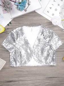 6-14 niños niñas Bolero manga corta cárdigan Crop prendas de vestir exteriores vestido de fiesta para fiesta Navidad boda cumpleaños actuación <span class=keywords><strong>baile</strong></span> - Product Image 3