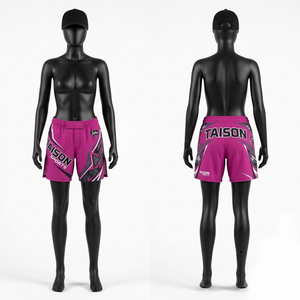 Premium 180 GSM Polyester Spandex MMA Shorts Pink Black White <b>Panel</b> Design Sublimation Printed Custom Logo Fight Training Wear - Product Image 6