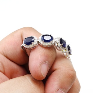 สร้อยข้อมือประดับเพชรคิวบิกเซอร์โคเนียสีน้ำเงิน, สร้อยข้อมือโบโลปรับได้เงินแท้ 925 ของขวัญสำหรับเธอ ผลิตภัณฑ์แฮนด์เมดขายส่ง - Product Image 5
