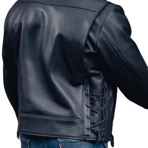 Men's Genuine Leather Moto Jacket <b>Turn</b>-Down Collar Zipper Closure Slim Fit Solid Color Biker Style Autumn Wear - Product Image 4