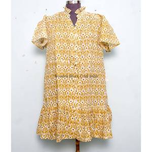 Indian Cotton Long Sleeve A-Line Short Dress Floral Wrap <b>Mini</b> Pattern for Women O-Neck Summer Beach Dress Beginner Friendly - Product Image 6