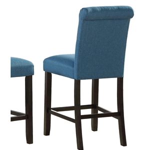 Leviton Set di 2 in legno massello blu Tufted bancone altezza sgabello elegante sala da pranzo mobili - Product Image 5