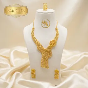 Collar con Colgante de Flores Chapado en Oro de 18K para Mujer Africana con Pendientes para Boda, Fiesta, Joyería de Lujo - Product Image 1