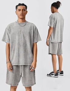 Conjuntos Cortos para Hombre, Conjuntos de Verano de 2 Piezas, Camiseta Holgada y Pantalones Cortos, Conjunto Deportivo de Manga Corta con Lavado Ácido - Product Image 2