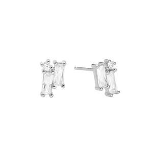 Pendientes de Diamantes Geométricos de Oro Sólido de 14K con Diamantes Cultivados en Laboratorio, Dos Piedras Paralelas, Pendientes de Diamantes Baguette en Racimo - Product Image 3
