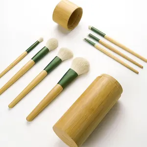 biologisch abbaubarer natürlicher Bambushandgriff Zylinder 7-teiliges abbaubares Make-up-Pinsel-Set