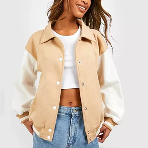 Red Varsity Jacket With Cream Sleeves <b>Button</b> Front Preppy Style Regular Fit Unisex Autumn Wear - Product Image 5