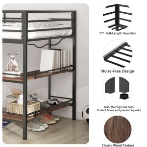 Letto a castello Adam Junior Twin Loft in nero con mensola in legno color cannella per bambini - Product Image 5