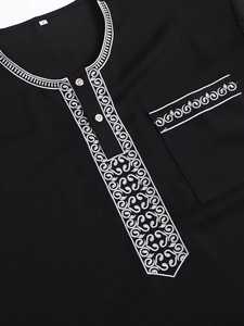 Wholesale Premium Cotton Stand Collar Modest Men's <b>Islamic</b> Eid Plus Size Loose Fit Floor Length Short Sleeve Quick Dry - Product Image 5