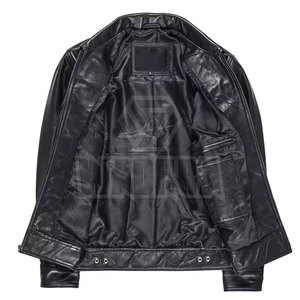 Veste en cuir de vache élégante pour homme, style décontracté, avec col montant, logo sur le devant, design à capuche, tissu respirant, coupe confortable pour l'hiver - Product Image 3