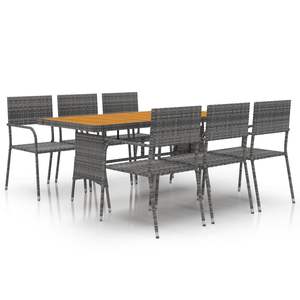 Conjunto de Comedor para Exteriores de 7 Piezas, Ratán PE Gris, Acero y Madera Maciza de Acacia para Jardín - Product Image 2