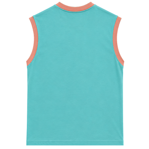 Camiseta sin Mangas Azul Turquesa con Diseño de Sol Bordado en Coral, Chaleco Casual de Verano para Mujer, Tops de Moda Personalizados OEM - Product Image 2
