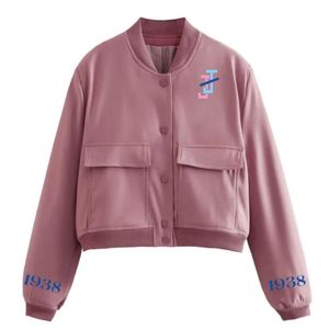 <b>Ladies</b> Cropped Bomber <b>Jacket</b> Full Zip Short Outerwear Classic Ribbed Hem Long Sleeve <b>Lightweight</b> Casual Fashion Streetwear - Product Image 1