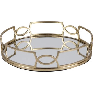 Round <b>Mirrored</b> Storage Tray Gold Plated Finish Modern Luxury Design <b>Table</b> Use Single Tier Easy To Clean - Product Image 1