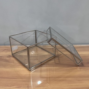 Artisan Design Rectangular Jewellery Box Set of 2 <b>Decorative</b> Display <b>Boxes</b> <b>with</b> Steel and Glass Natural Finish and <b>Lid</b> - Product Image 4