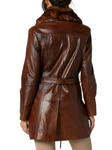 Abrigo Largo de Piel Sintética PU para Mujer, Tallas Grandes, Diseño OEM Personalizado, Chaqueta Sólida de Moda con Cinturón y Cuello de Piel de Oveja Sintética - Product Image 3
