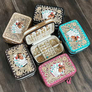 Women Premium Card Design <b>Tooled</b> <b>Leather</b> Zipper Portable Box Genuine Cowhide <b>Leather</b> Jewellery Storage Box Travel Case Organizer - Product Image 4