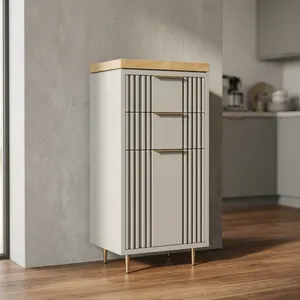 Modern Solid Mango Wood Bathroom <b>Cabinet</b> with Fluted Front Panels Natural Wooden Top <b>Slim</b> Storage Cupboard Freestanding - Product Image 6