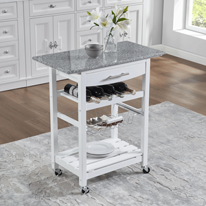 Carrello da Cucina Mobile con Isola, Cassetto e Cesto Portaoggetti Estraibile in Rete - Product Image 1