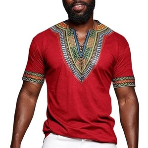 Camisetas Dashiki Africanas Sublimadas con Cuello en V, Ajustadas, para Gimnasio y Entrenamiento, Camisetas de Verano de Algodón con Estampado Africano - Product Image 2