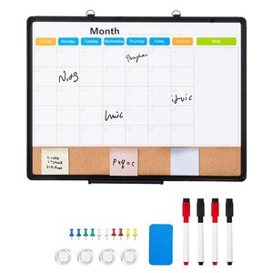 Tableau blanc calendrier mensuel 24''x 18'' avec tableau en liège et cadre en aluminium 2-en-1, tableau d'affichage magnétique effaçable à sec pour usage décoratif - Product Image 1