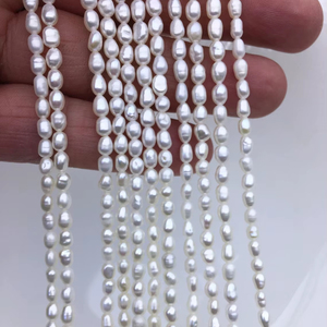 Perlas de Arroz Ovaladas Blancas AA, Perlas de Agua Dulce de 3-3.5mm 4-5.5mm, Cultivadas Naturales, Hilo Completo para Fabricación de Joyería al por Mayor - Product Image 1