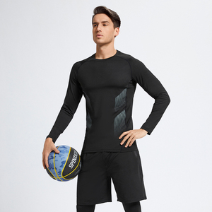 Men <b>Long</b> Sleeve Compression <b>T</b>-<b>Shirt</b> <b>Black</b> Quick Dry Breathable Slim Fit O-Neck Knitted Polyester Sporty Top - Product Image 5
