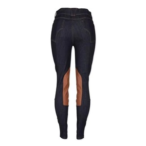 Pantalon d'équitation en jean pour femme, taille haute, avec empiècements en daim antidérapants aux genoux, idéal pour l'été, modèle plat ODM - Product Image 4