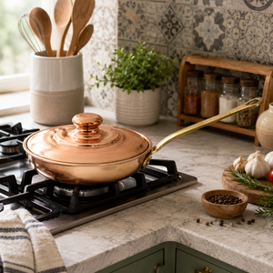 Pure Copper Frying Pan with Lid Handmade Copper Skillet Brass Handle Cooking Pan Premium Cookware OEM ODM Manufacturer - Product Image 3