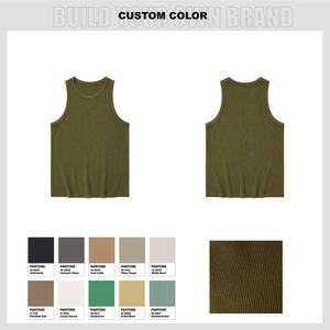 Débardeur en tricot sans manches pour homme, vert olive, col rond, coton uni, vêtement décontracté - Product Image 4