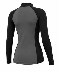 <b>Women's</b> Full Sleeve Top Trending Color Blocked Quarter Zipper Rash Guard Top Quick Dry Spandex Polyester <b>Swim</b> <b>Shirt</b> Black Gray - Product Image 5