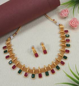 Conjunto de Joyería Tradicional de Oro con Piedras Sintéticas, Collar y Pendientes de Moda, Joyería de Fantasía con Base de Cobre, Gargantilla de Malla para Regalo de Novia - Product Image 3