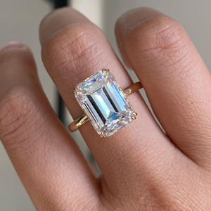 Bague de fiançailles et de mariage en or jaune 14 carats avec diamant de laboratoire taille émeraude 4 carats, certifiée IGI, bijou de luxe pour cadeau de fête - Product Image 3