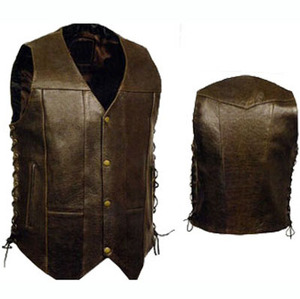Gilet de moto en cuir de vachette ciré marron de haute qualité pour homme, gilet d'hiver uni décontracté, écologique, imperméable et à séchage rapide - Product Image 2