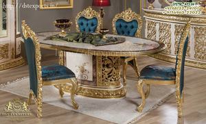 Rococo-Conjunto de comedor italiano de lujo, conjunto de muebles tallados clásicos con acabado de platino, de alta gama - Product Image 2