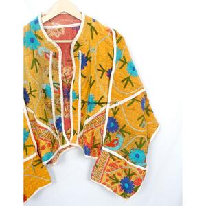 Indian Handmade 100% Cotton Kantha <b>Jacket</b> <b>Mandarin</b> <b>Collar</b> Full Sleeves Breathable Eco-Friendly All Season Fashionable Design - Product Image 3