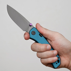 Couteaux pliants à manche bleu turquoise, lame grise, poignée en métal côtelé, ouverture manuelle, coupe-ustensiles portable pour l'extérieur - Product Image 5