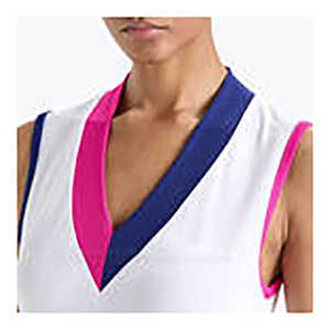 Women's Purple Black V-Neck Sleeveless Tennis Dress Sublimated Geometric Print Moisture Wicking Fitted <b>Sport</b> <b>Apparel</b> - Product Image 5